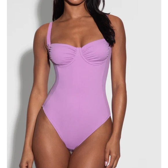 TA3 Swim Sweetie Underwire Lace Up Back One Piece Swimsuit Wild Violet Purple XL - Picture 1 of 9